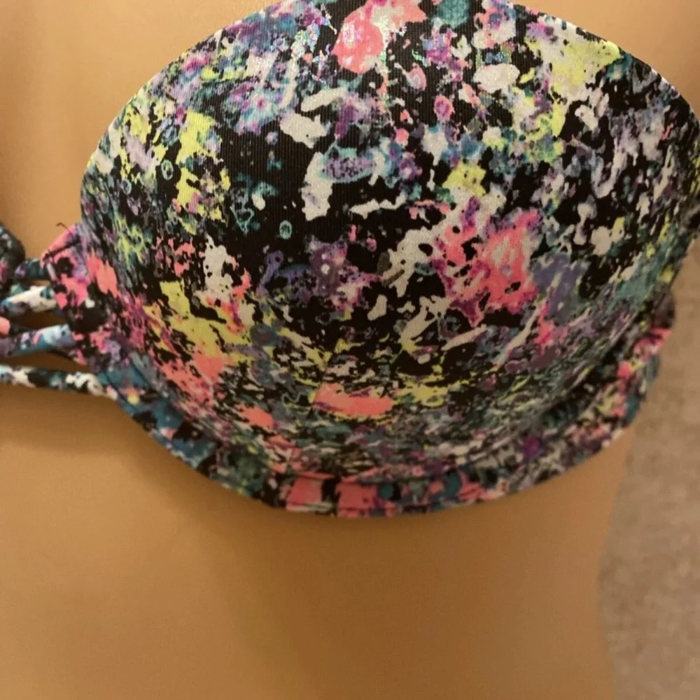 Victoria's Secret Multicolor Paint Splatter Bikini with Pink Bottom